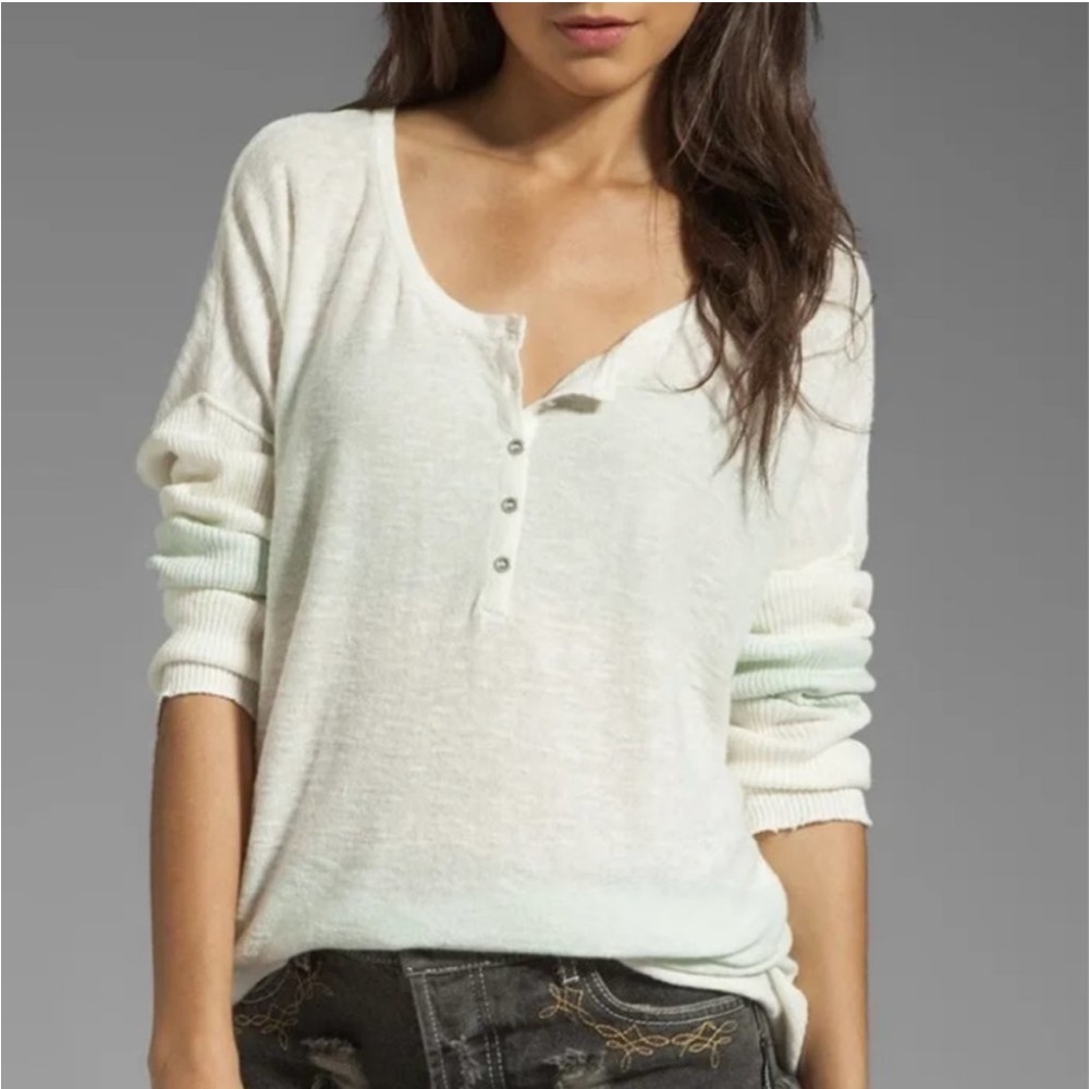 EUC Free People Beach Gold Rush Striped Oversized Henley Knit Top - Small